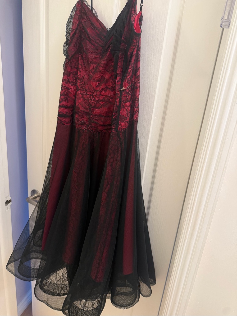 Betsey Johnson Red and Black Lace Fit-and-Flare Prom Dress